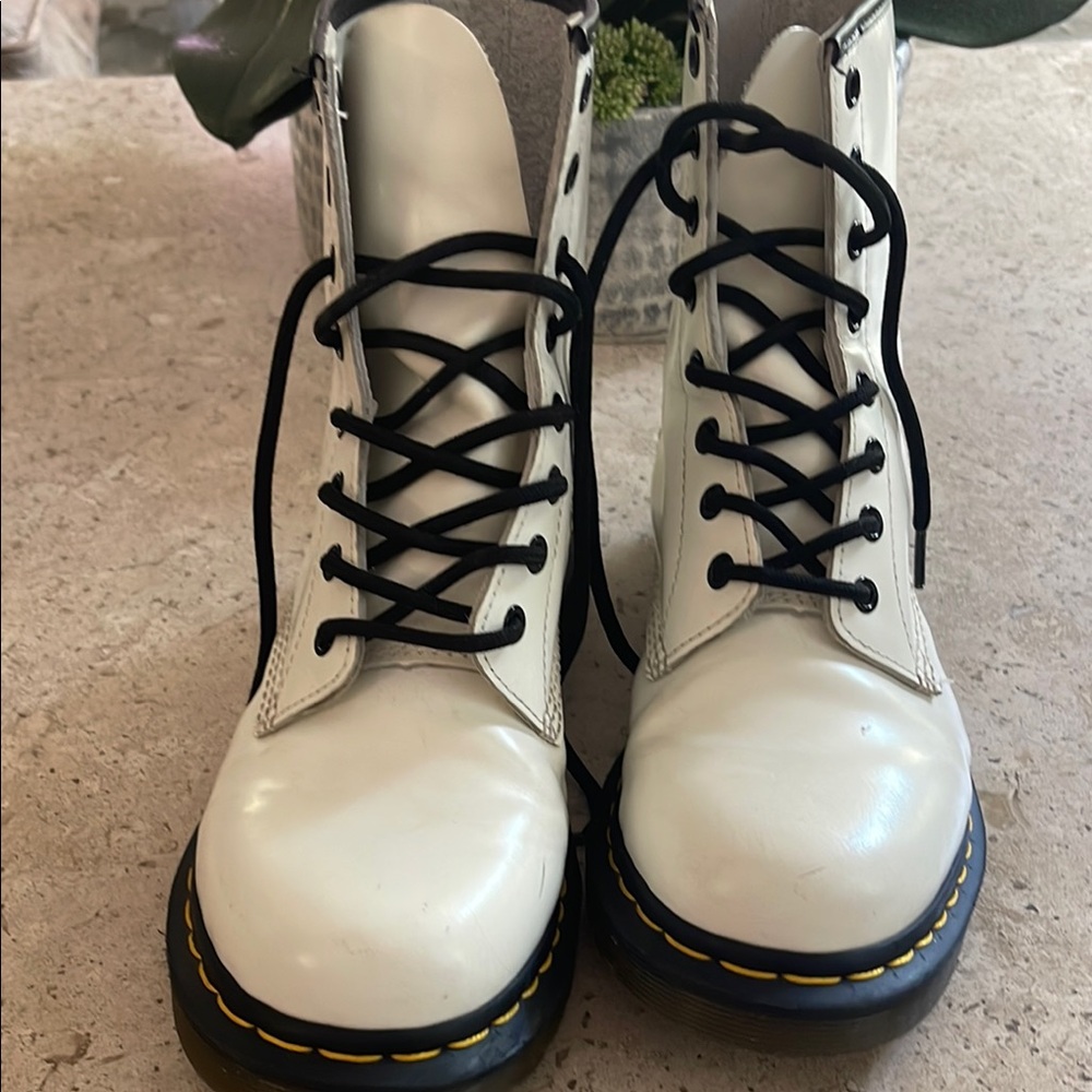 Dr. Martens White Combat Boots with Black Laces